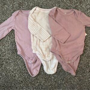 💟 BOGO! Cloud Island 0-3 Mo Pink &  White Long Sleeve Bodysuit Set of 3